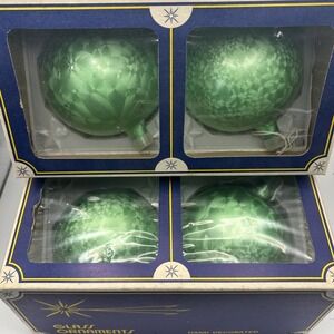 Vintage Colombia Glass Christmas Ornaments (4) 2x Box Set Iridescent Round Green